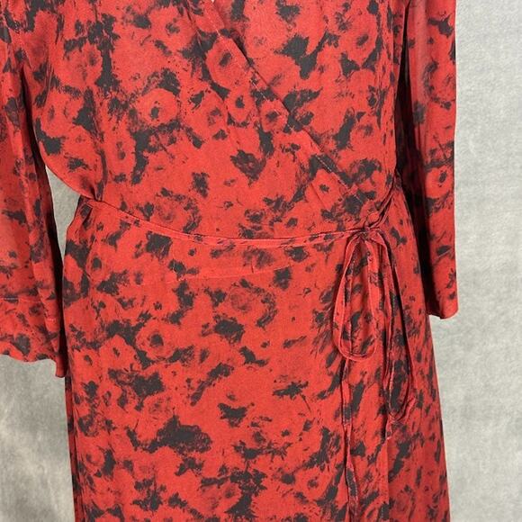 Ganni Dress Womens 42 US Large Red Wrap Midi Georgette Party Career Whimsigoth - Picture 4 of 15